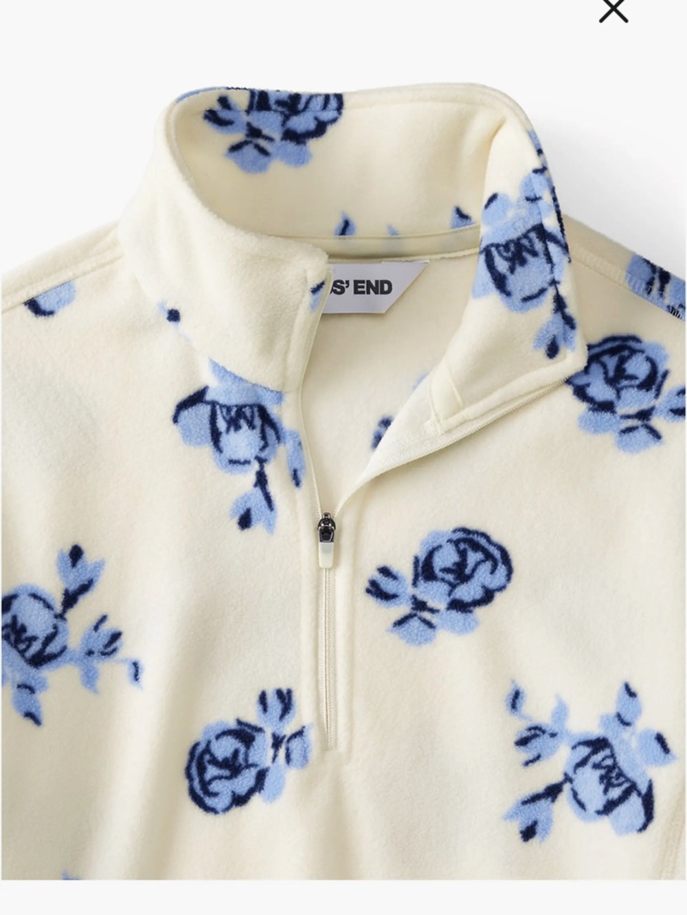 Lands’ End Anywhere Fleece Quarter Zip Pullover Ivory Blue Floral size M - Picture 5 of 12
